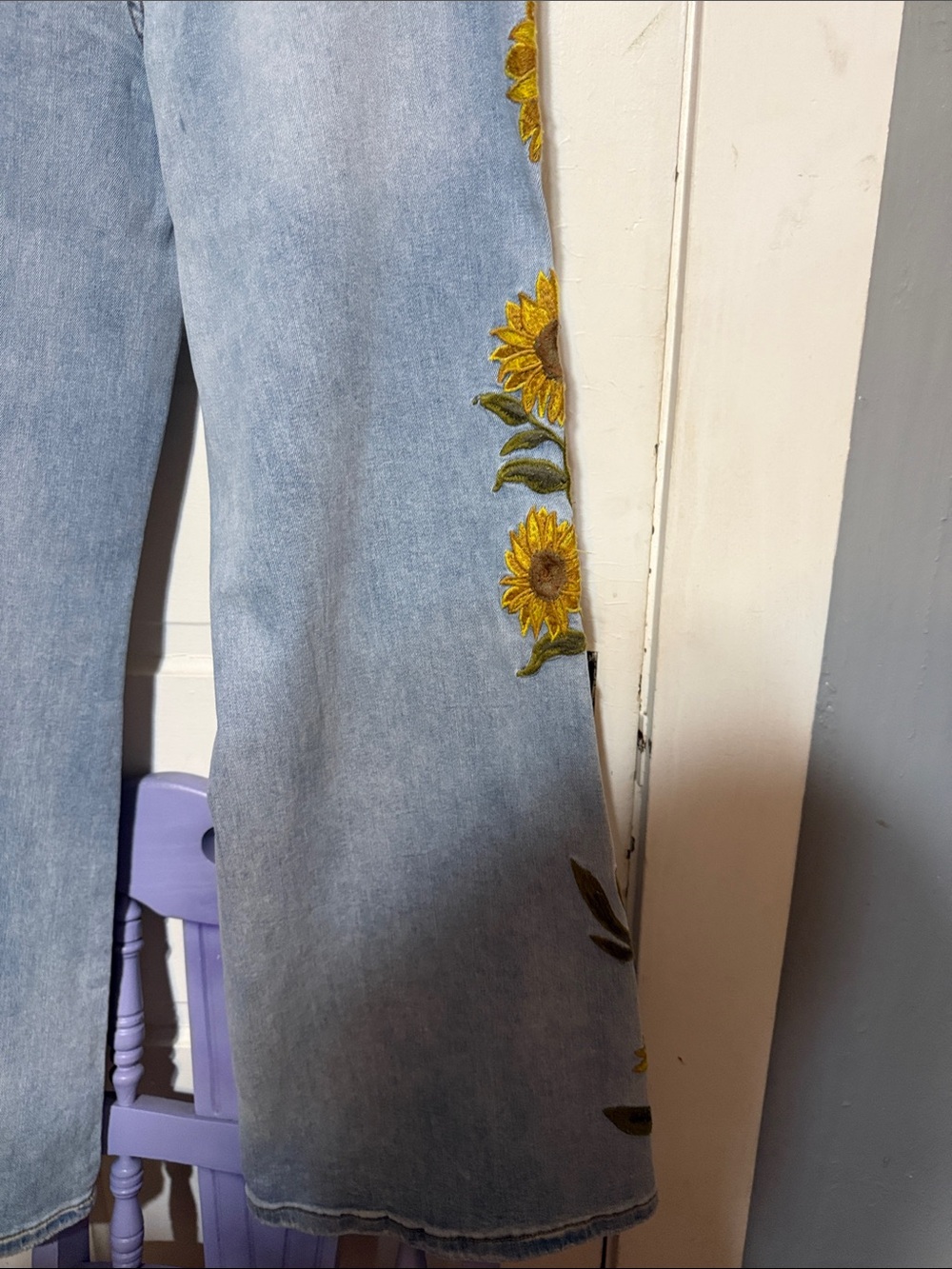 Oli & Hali Light Blue Flare Jeans with Yellow Sunflower Embroidery - Picture 10 of 14